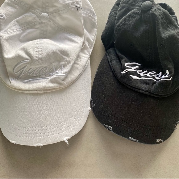 GUESS Athletic Distressed Black & White Baseball Cap Bundle Lot (X2) One Size - Picture 5 of 9